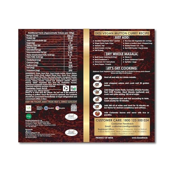 GoodDot Vegetarian Bytz – 100% Plant-Based Protein | High Fiber | Ready to Cook | Vegan & Vegetarian Friendly (250 g) - Image 3