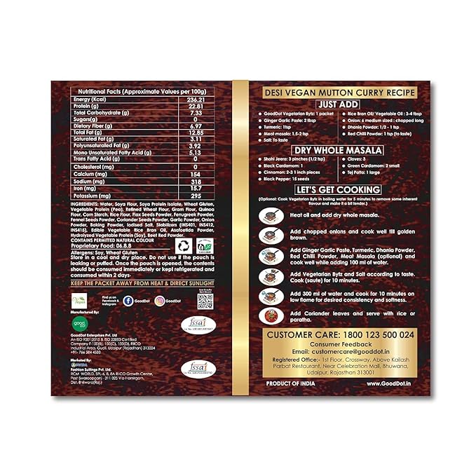 GoodDot Vegetarian Bytz – 100% Plant-Based Protein | High Fiber | Ready to Cook | Vegan & Vegetarian Friendly (250 g) - Image 3